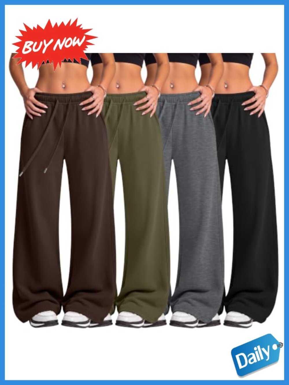 4 Pack Women's Wide Leg Baggy Sweatpants with Pockets Cotton Polyester